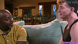 Black old man takes redhead twink's virginity with deep assfucking.