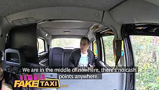 female fake taxi driver scores hot brunette for wild ride