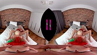 Feel the joy as two blonde elves enhance your christmas in vr with hardcore group sex