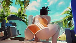 Overwatch Tracer Rides Cock At The Beach