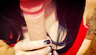 Brunette wife massages egg and fingers dick