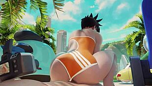 Overwatch Tracer Rides Cock At The Beach