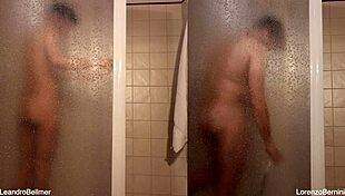 Steamy shower scene after hot gay action