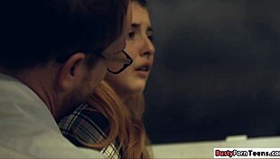 Cute redhead sally squirts while fucking her instructor with monster cock.