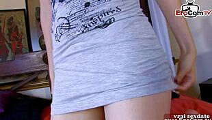 French amateur milf tries real outdoor casting with small tits.