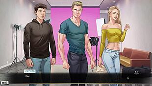 Red string whore rides big cock to orgasm in photoshoot cartoon.