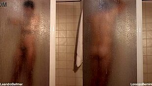 Steamy shower scene after hot gay action