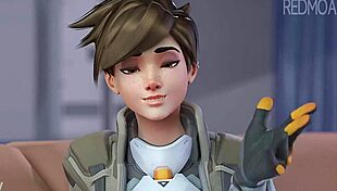 Tracer Swallows Cum In Detailed Cartoon Scene