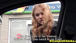 Close up of a European beauty getting fucked while hitchhiking