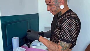 Threesome with Stepmother and Stepdaughter After Fresh Tattoo