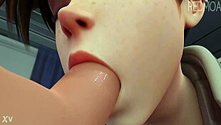 Tracer Swallows Cum In Detailed Cartoon Scene