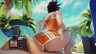 Overwatch Tracer Rides Cock At The Beach