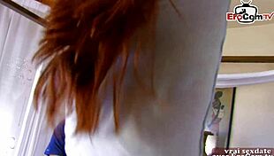 French amateur milf tries real outdoor casting with small tits.