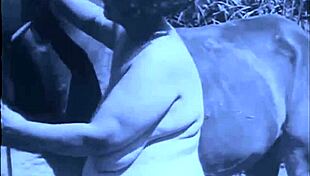 Watch vintage taboo action with hairy pussy and pooch outdoors.