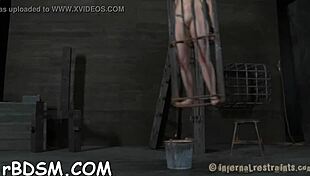 Gagged and fastened up serf is being pleasured with vibrator in rough pov spanking