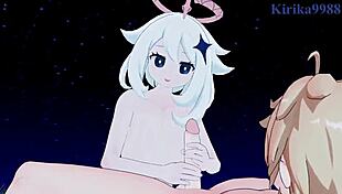 Paimon and Lumine get creampied by Aether in intense Genshin hentai sex!