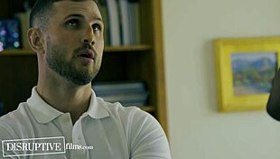 Boss jerks off watching assistants.