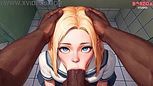 10 inch big black dick deepthroat and 18yo blonde student in public toilet 3d hentai 4k, with monster cock and cumshot