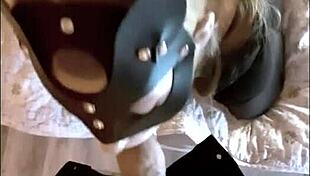 Blonde sucks huge cock intensely