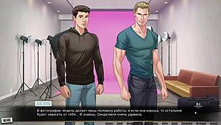 Red string whore rides big cock to orgasm in photoshoot cartoon.