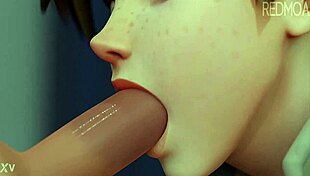 Tracer Swallows Cum In Detailed Cartoon Scene