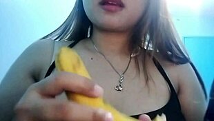 seductive banana play unfolds in a fantasy scene with oral licking and deepthroat