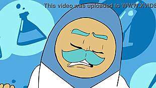 Cartoon character experiences power trip with clothes ripped