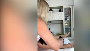 Sugarnadya waxes her client's slender legs in foot fetish close-up.