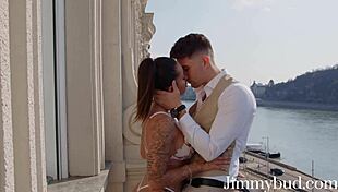 Catia Soares, an exhibitionist, flashes and sucks cock on my balcony