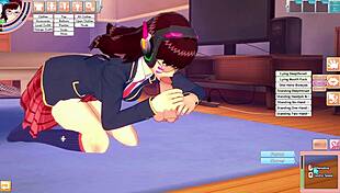 D Va rides and sucks in the room during deepthroat parody game