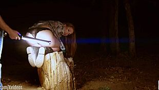 Submissive Blonde Gets Gagging Spanking And Wedgie In The Forest At Night - Ashley Lane