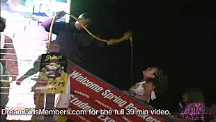 College girls went wild, ripping shirts off during spring break wet t-shirt contest.