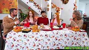 Redheads Arietta and Cherry Host Nate for Thanksgiving Fun