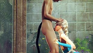 Elsa femboy expertly swallows cock in Disney Frozen yaoi.