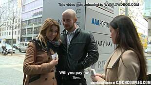 amazing busty teen 18+ and her bf earn money through public sex group