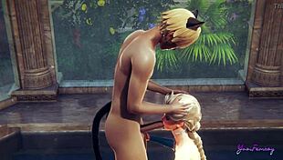 Elsa femboy expertly swallows cock in Disney Frozen yaoi.