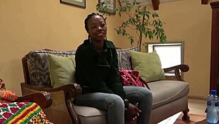 ebony slut deepthroats big cock during interview