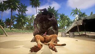 Minotaur Fucks Lion and Cums in Mouth