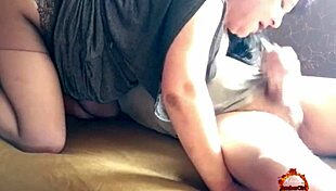 Cougar Milf Stepdaughter Sucks Cock at Motel Party End, Gets Cum on Ass and Tits