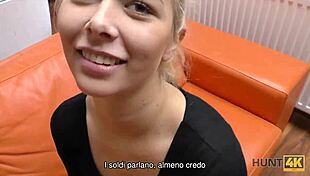 cuckold gets paid well for his blonde girlfriend's blowjob