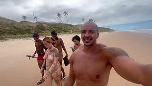 Nudist beach party with hot friends and camera roll