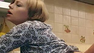 Sexy Maid Sucks and Fucks in Kitchen for Huge Cumload in Tight Pussy