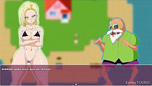babe engages in foreplay on beach in dragon ball game