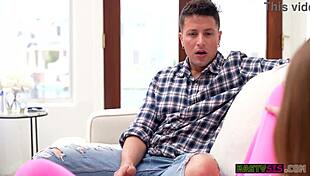 Nasty stepsis Myra moans in doggystyle hint!