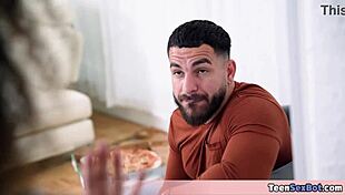 Horny stepdad gives geeky latina stepdaughter blowjob!