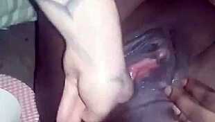 Fingering wet pussy of young black teen slut