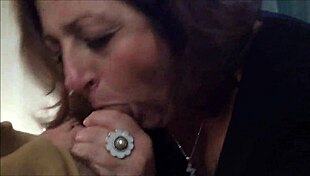 Mature Brunette Babe Sucks Cock in Hot Homemade Granny Blowjob Scene.