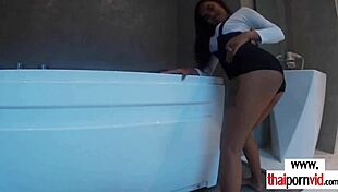 Asian teen gives boyfriend footjob and blowjob 😈