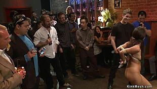 Public humiliation of a brunette in a kinky lesbian BDSM group