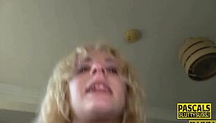 Skinny little 18+ submissive girl throats cock and rides hard in bdsm scene